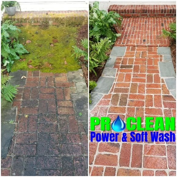 Before and After of Masonry walkway cleaning